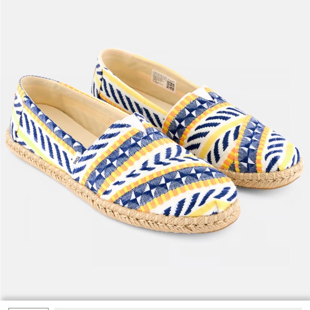 NWOT TOMS Vibrant Blue and Yellow Espadrilles Size 5.5